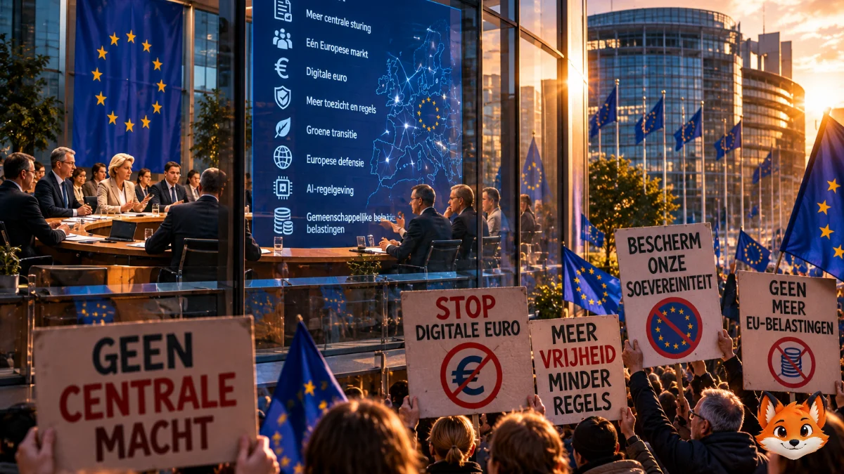 Policymakers sit in a large European meeting room as sunlight falls across the central conference table through tall windows.